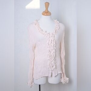 Miss Tee | Peach pink petal details button up women's blouse